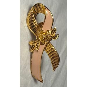 Vintage Avon Pink Ribbon Rose Detail Brooch/Pin PB146